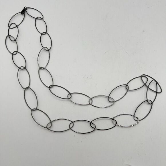 Gunmetal Gray Long Oval Link Chain Fashion Necklace 35” - Picture 3 of 7